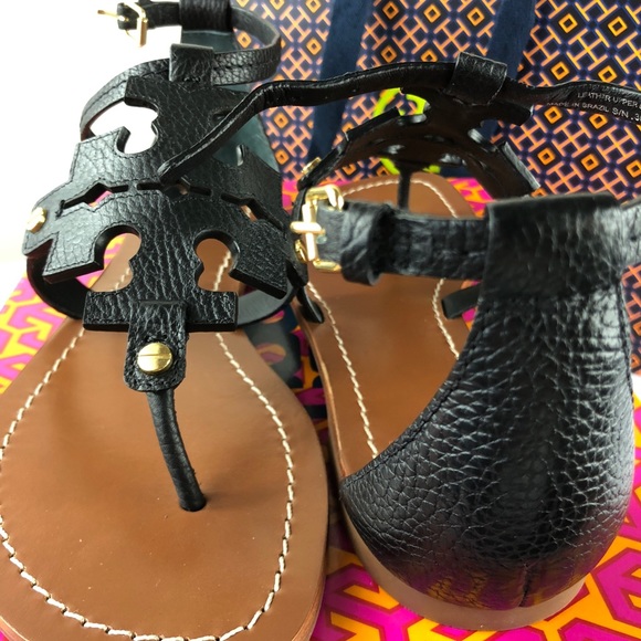 Tory Burch Phoebe Flat Thong Sandals Black Logo - Picture 6 of 8